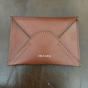 Sezane brown leather card case